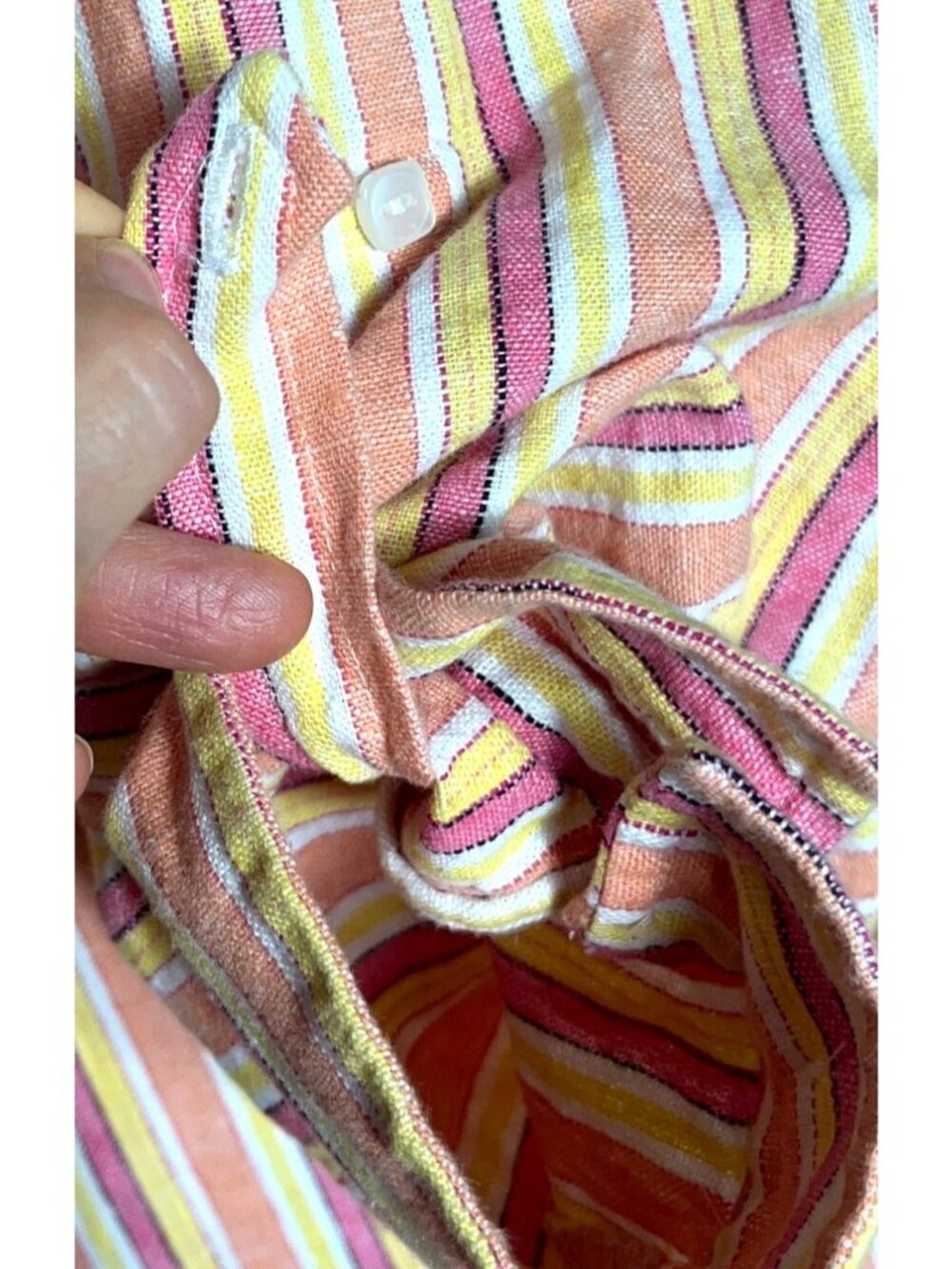 Kim Rogers Heavy Linen Shirt Button Stripe Tunic Capsule Coastal Summer Women 1X - Picture 8 of 11